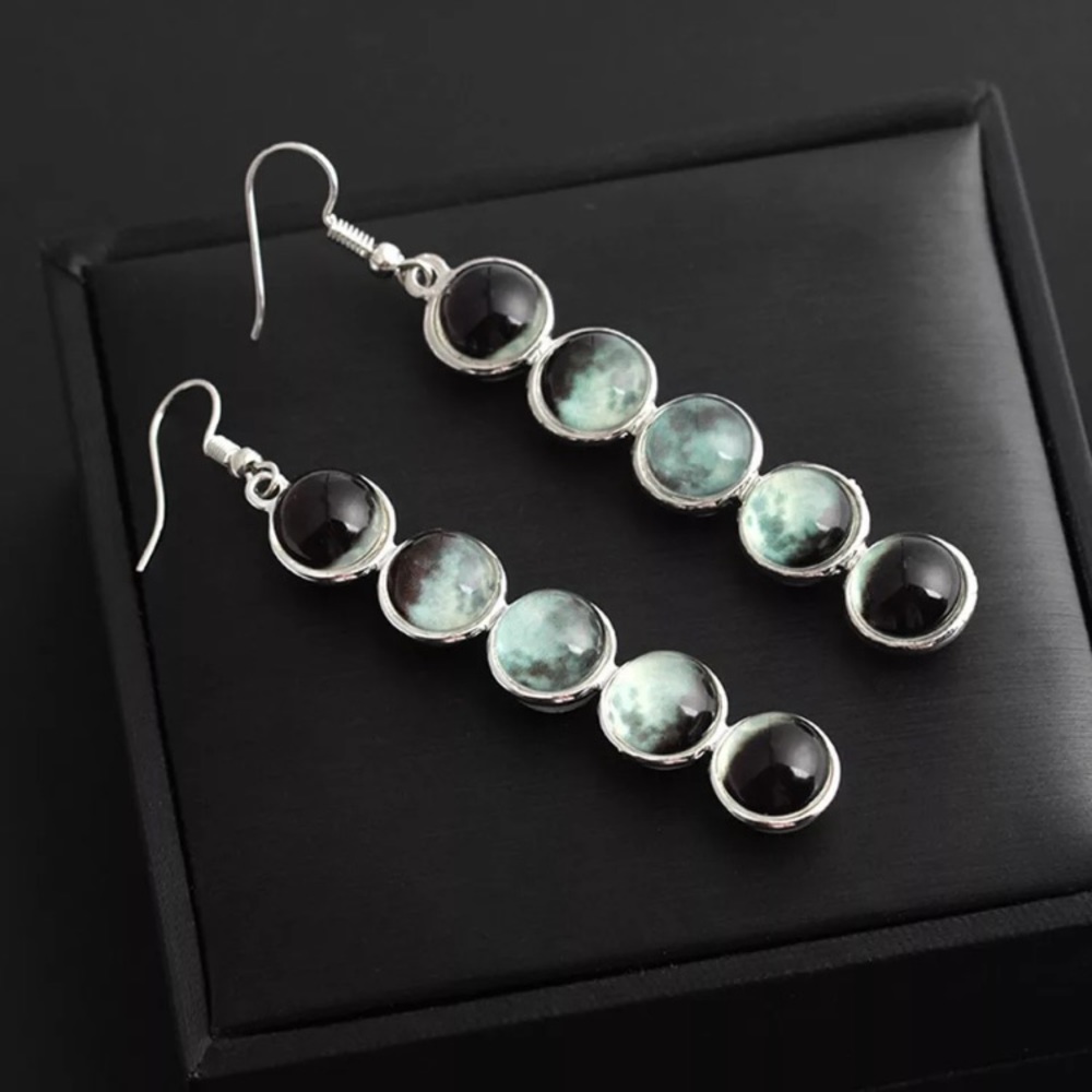Unique Moon Phase Dangle Space Galaxy Earrings - Picture 7 of 9